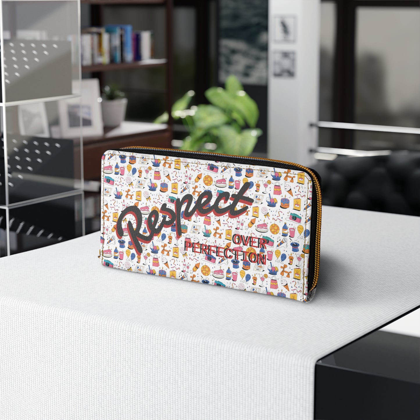 Respect Over Perfection l Zip-Around Wallet l White