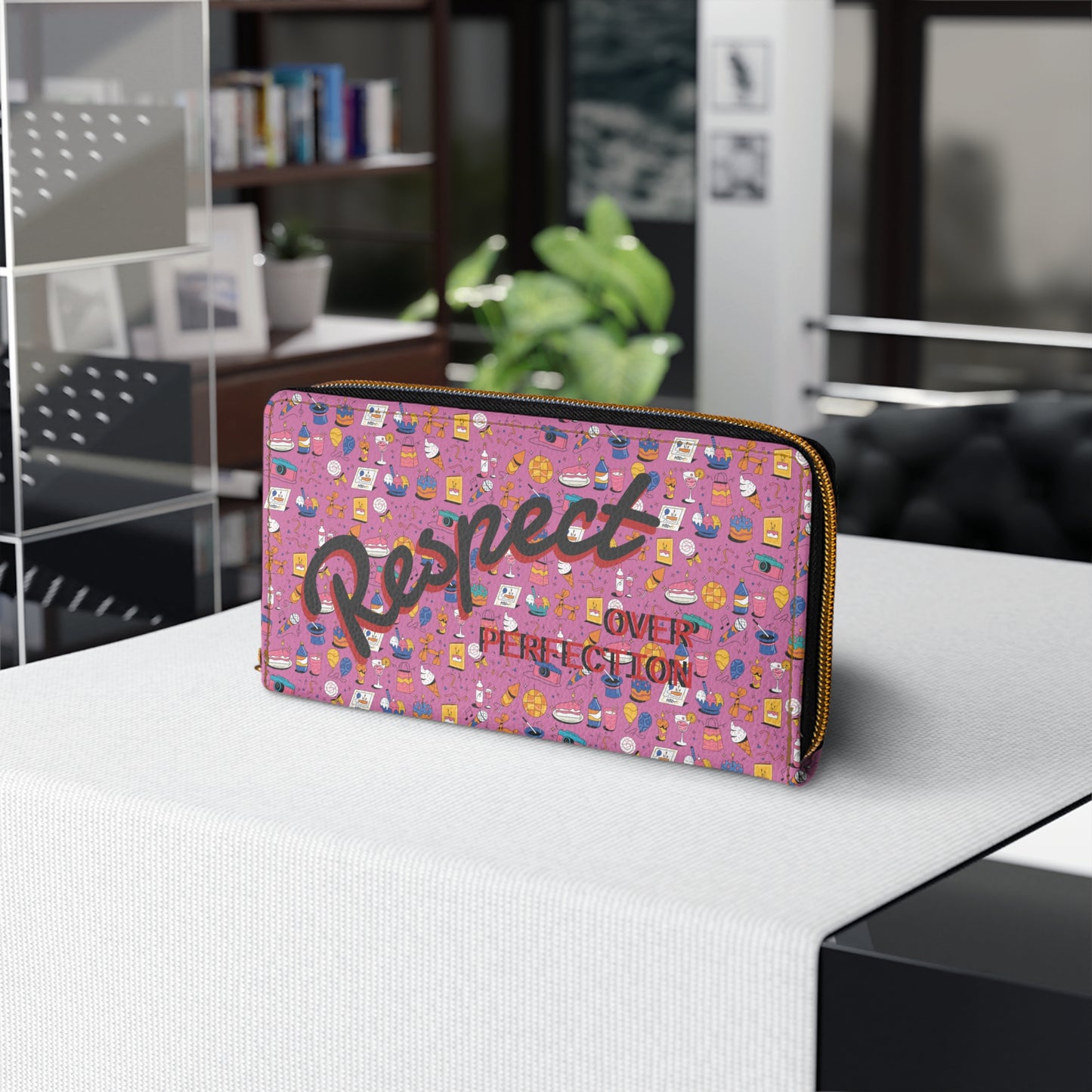 Respect Over Perfection l Zip-Around Wallet l Pink