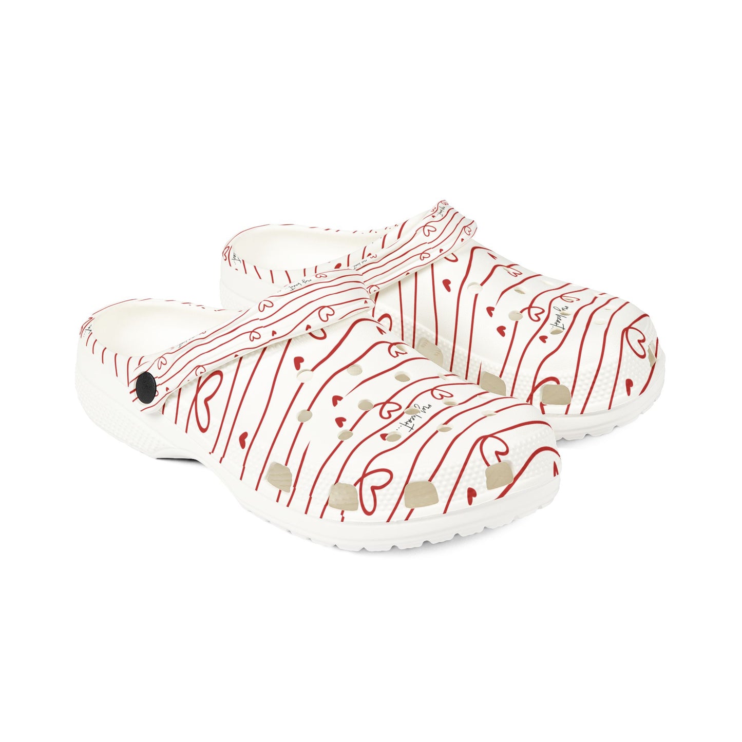 Hershe3 l Valentine Heart Stripe Clogs l Cute Red & White Slip-On Shoes
