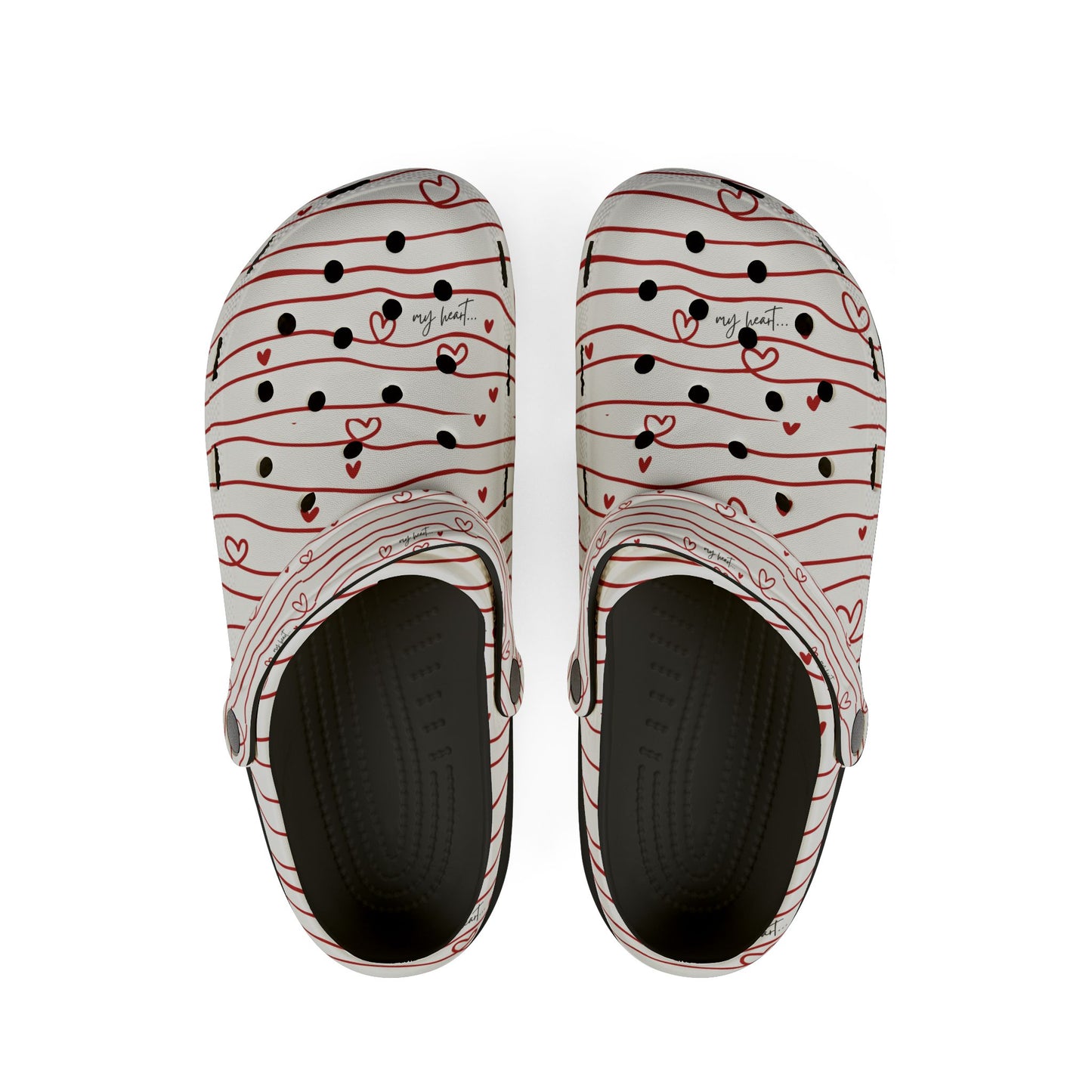 Hershe3 l Valentine Heart Stripe Clogs l Cute Red & White Slip-On Shoes