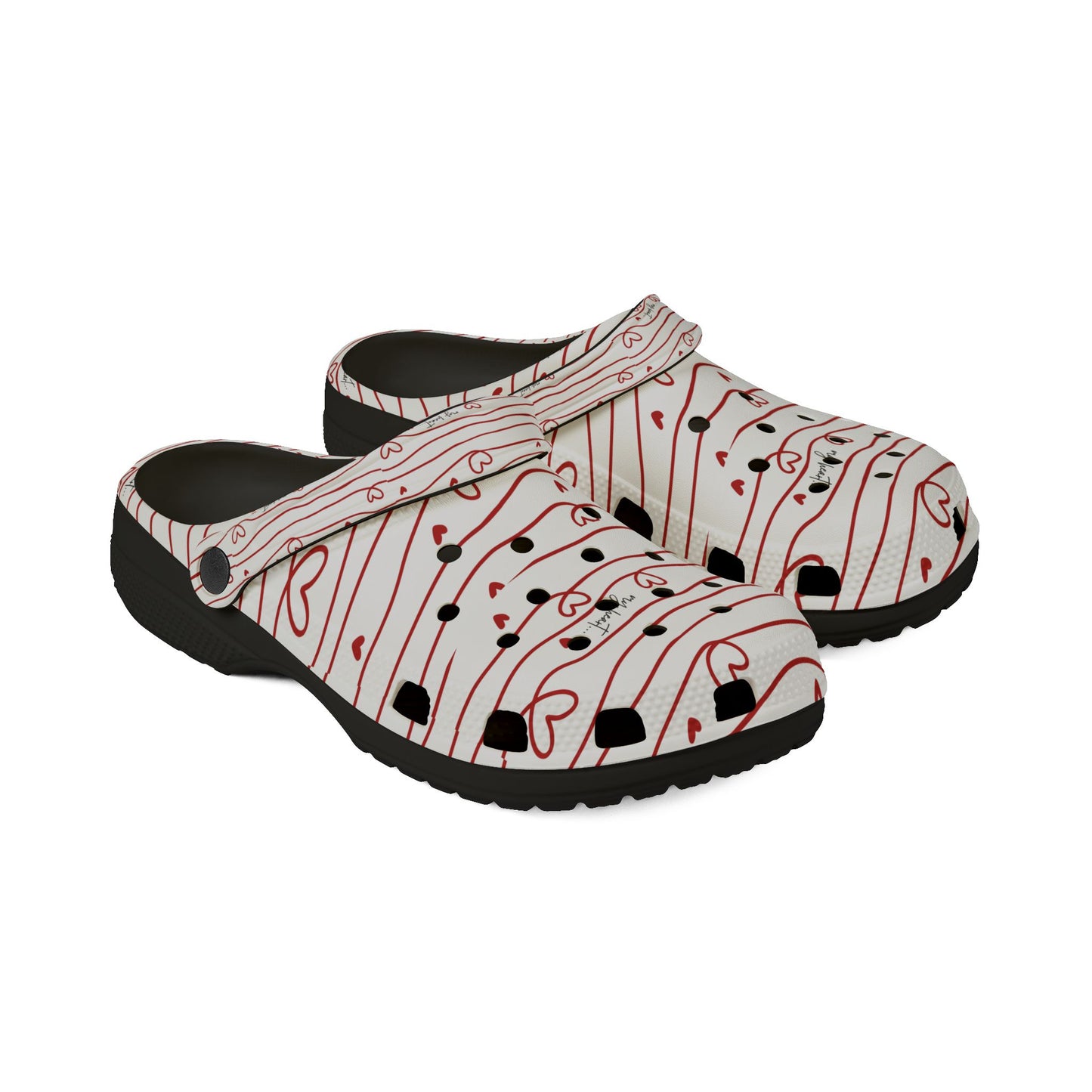 Hershe3 l Valentine Heart Stripe Clogs l Cute Red & White Slip-On Shoes