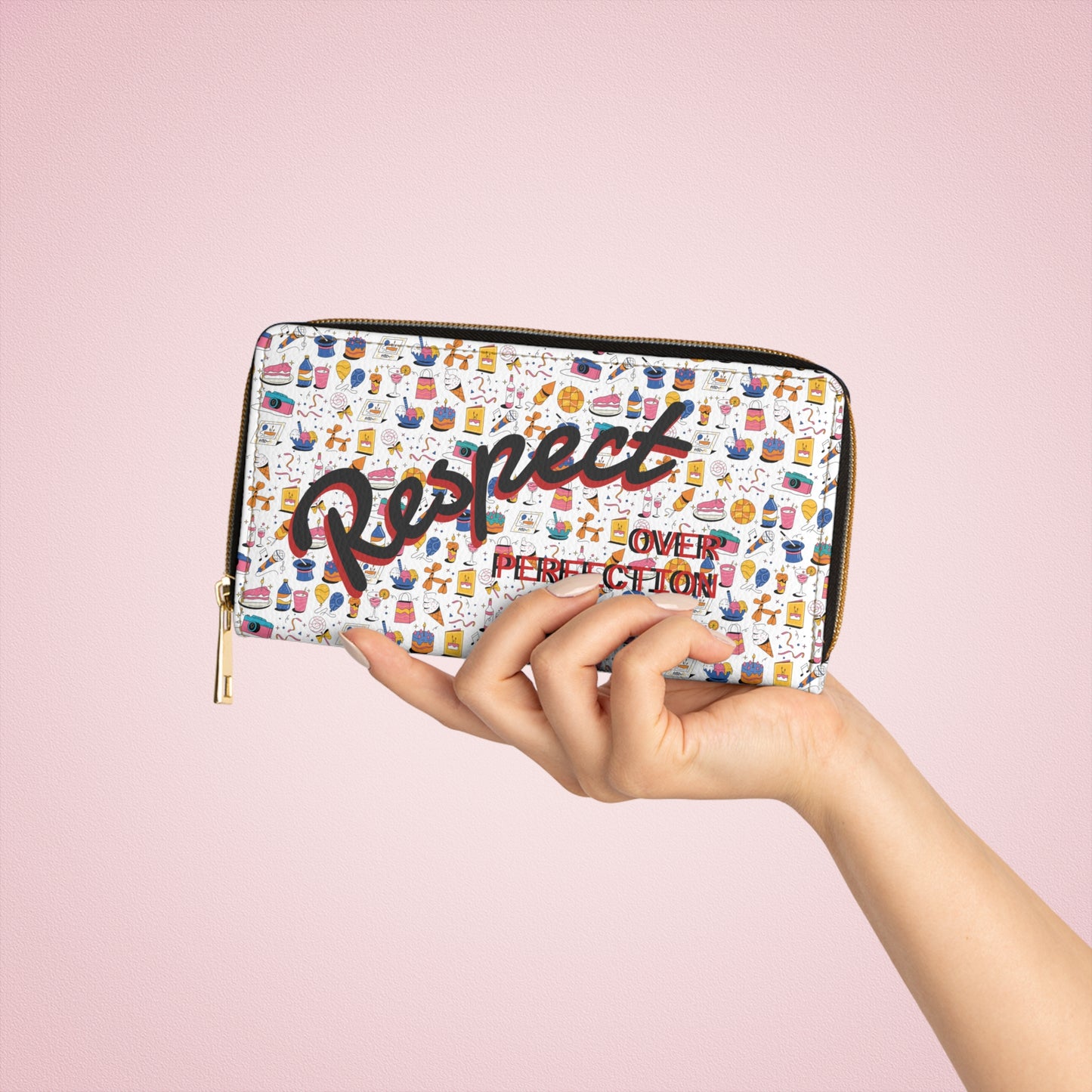 Respect Over Perfection l Zip-Around Wallet l White