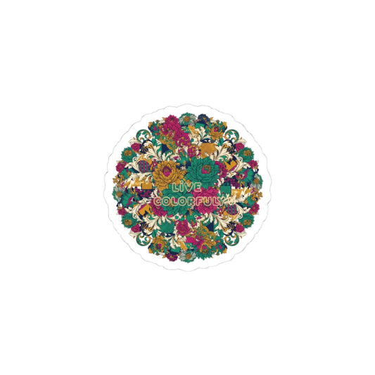 Live Colorfully Floral Collage Kiss-Cut Sticker | Maximalist Pattern, Boho Mixed Prints