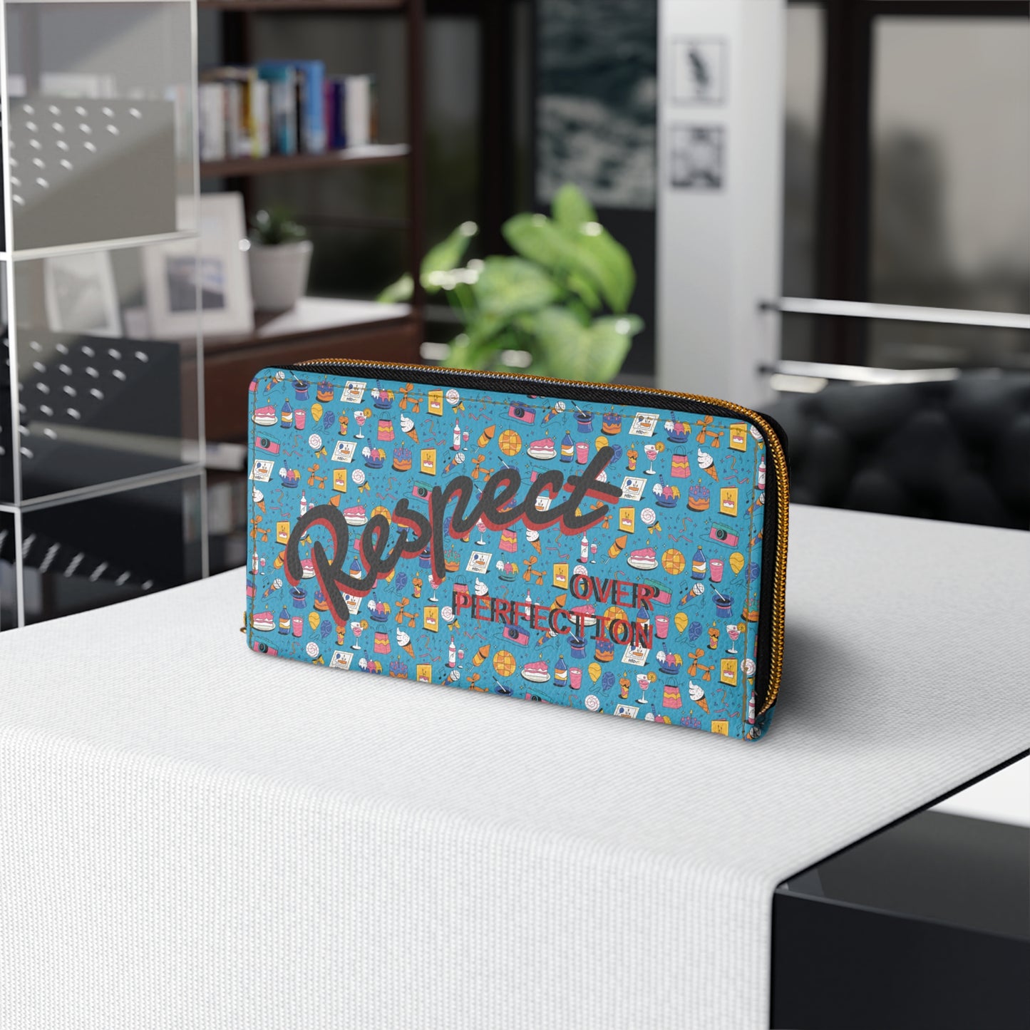 Respect Over Perfection l Zip-Around Wallet l Blue