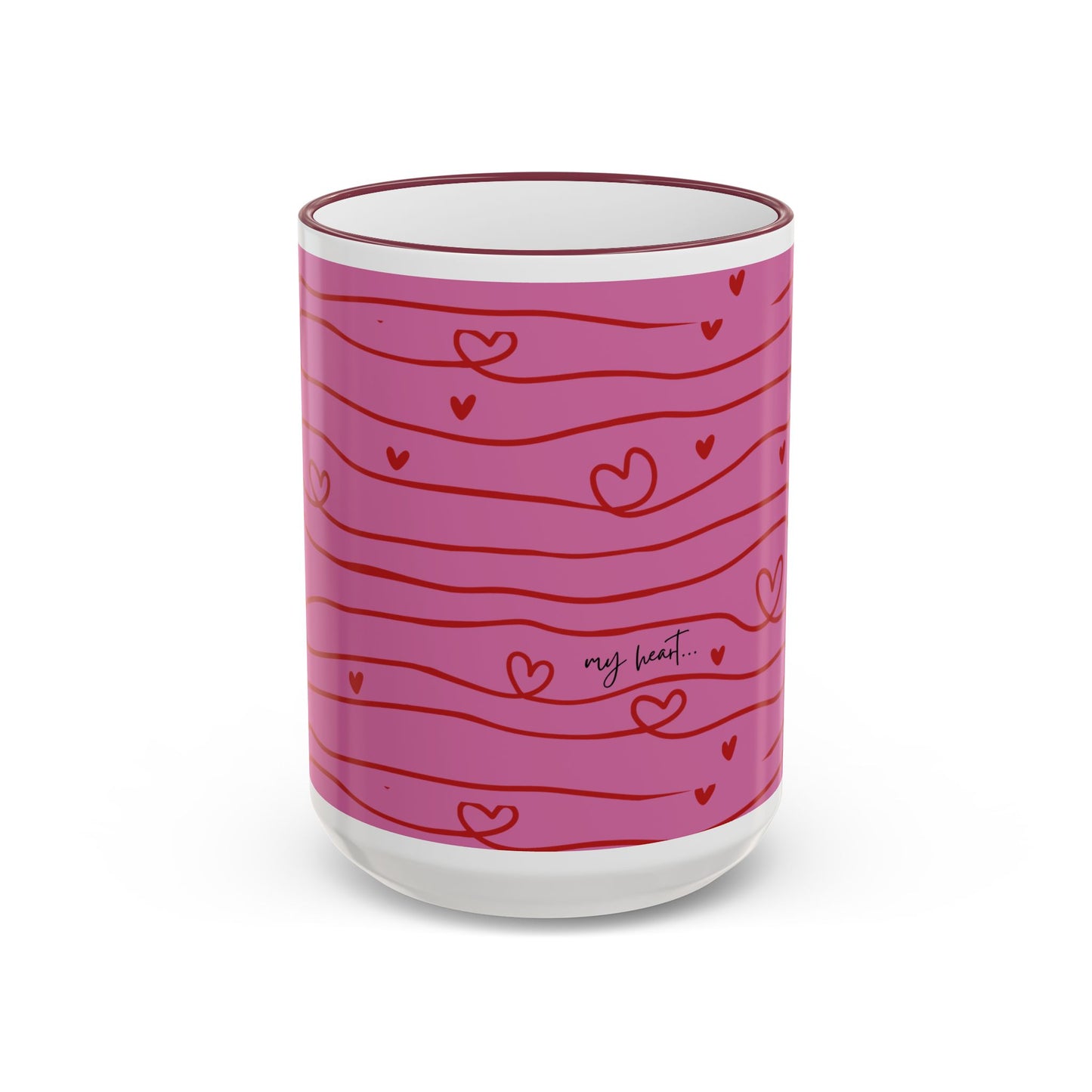 Hershe3 Valentine’s Day Accent Rim & Handle Mug — Romantic 11oz/15oz Gift