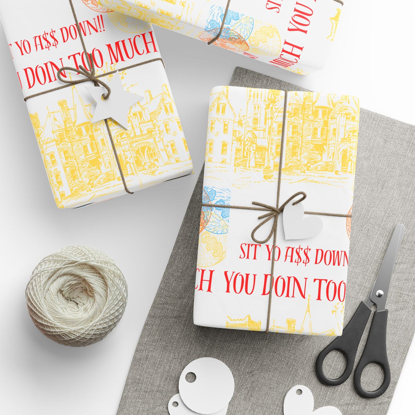 You Doin To Much | Wrapping Paper | Yellow