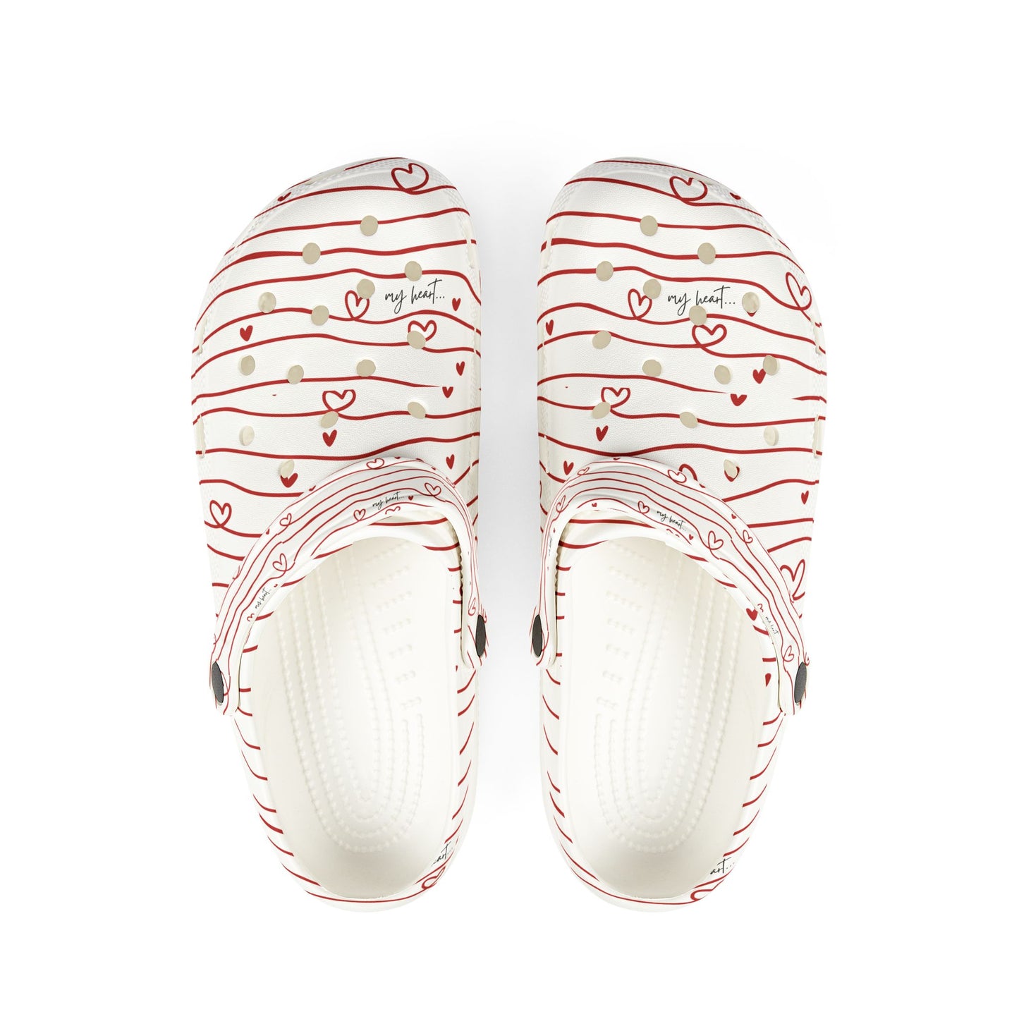 Hershe3 l Valentine Heart Stripe Clogs l Cute Red & White Slip-On Shoes
